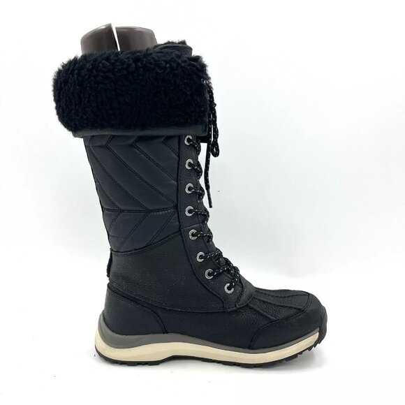 Ugg Quilted Black Leather "Sample" Winter Snow Boots Women's Size 7 - Picture 6 of 8